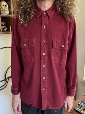 Vintage 90s Y2K Burgundy Chamois Minimalist Button Down Shirt Gorpcore ~ Size M